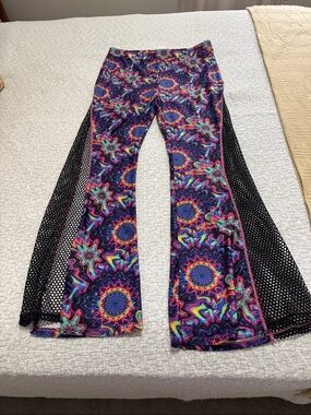 Iheartraves Psychedelic Kaleidoscope Flared Leggings with Mesh Panels